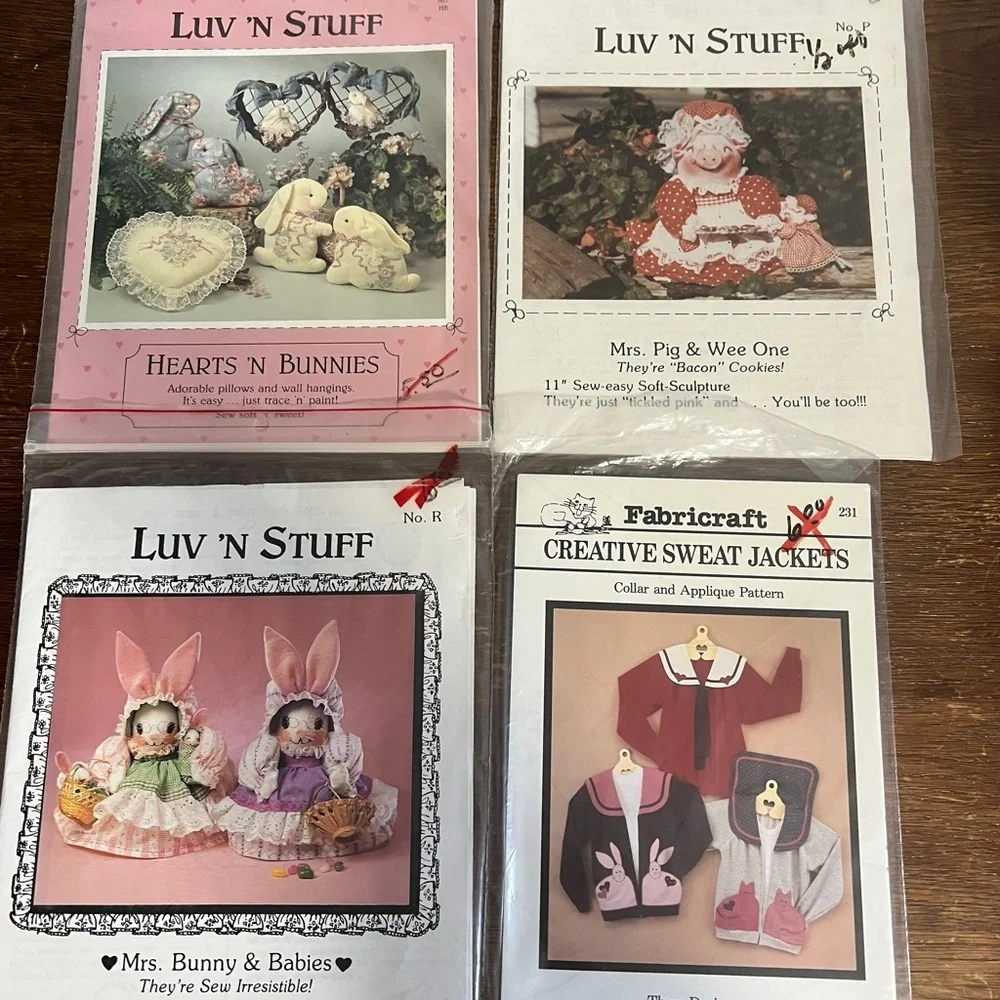 Vintage Bunny & Pig Sewing Patterns Lot – Luv ’n Stuff + Fabricraft (4 Unused)